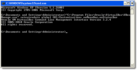 Lệnh tắt thanh menu và thanh trạng thái trong VirtualBox