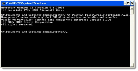 Lệnh tắt thanh menu và thanh trạng thái trong VirtualBox