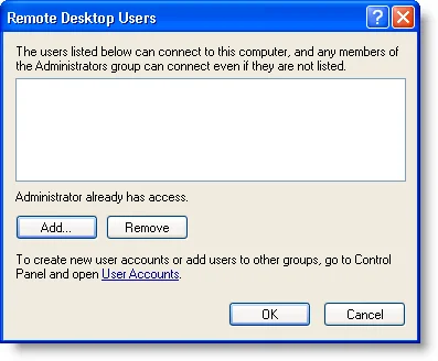 Truy cập từ xa máy tính Windows XP hoặc Windows Server 2003 4 Hộp thoại Người dùng Máy tính Từ xa