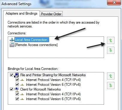 Buộc Windows 7 sử dụng kết nối có dây qua không dây 4 bộ điều hợp và ràng buộc