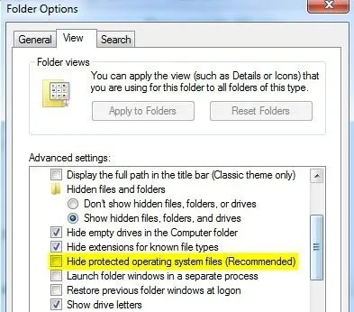 ẩn các tệp được bảo vệ