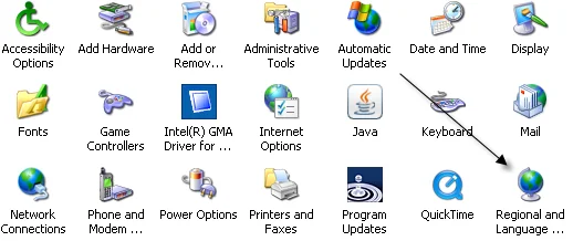 bảng điều khiển khu vực lanaguage