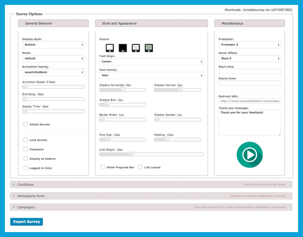 Plugin provides Visual Builder to Design your own WordPress Questionnaire
