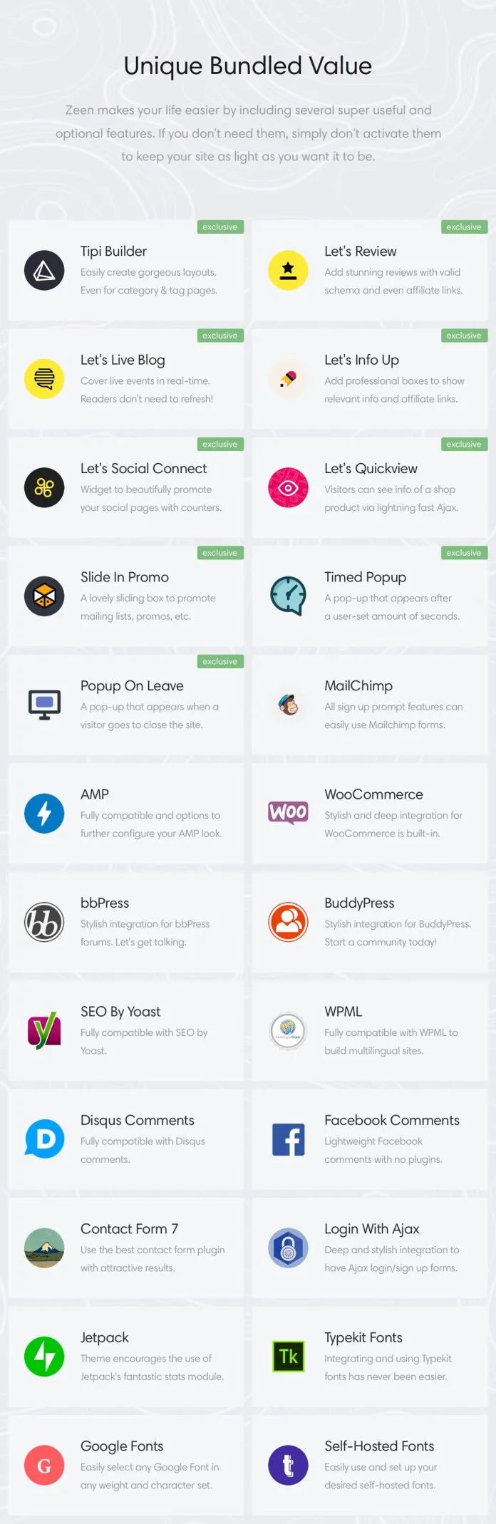 Zeen đi kèm với rất nhiều plugins và giá trị