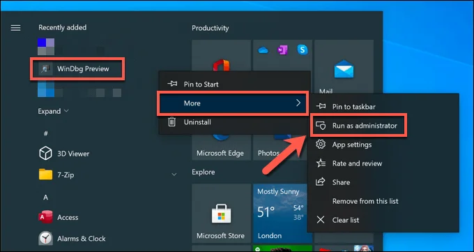 9-Launch-Windbg - Bộ phận trợ giúp Geek Cách phân tích tệp kết xuất bộ nhớ (.dmp) trong Windows 10 hình 9