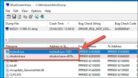 18-Bluescreenview-bsod-files - Bộ phận trợ giúp Geek Cách phân tích tệp kết xuất bộ nhớ (.dmp) trong Windows 10 hình 18
