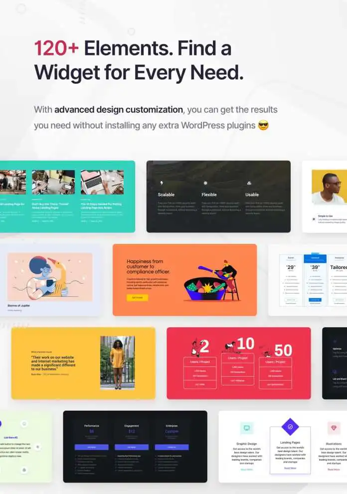 Hơn 120 phần tử. Tìm một widget cho mọi nhu cầu.