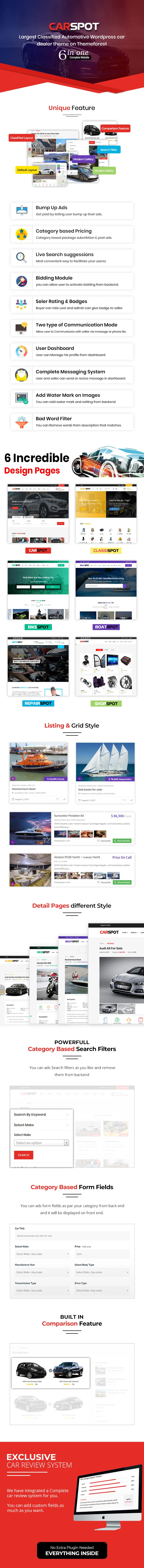 Các tính năng chủ đề đại lý xe hơi 6 trong 1