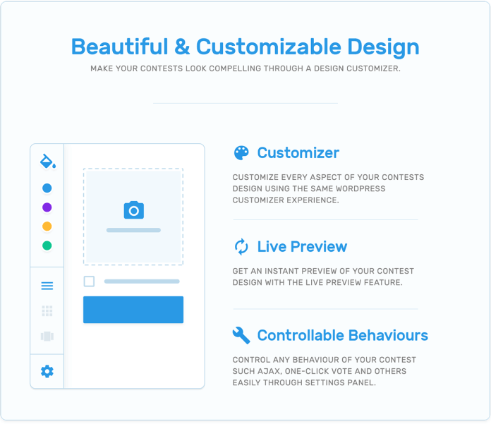 Làm đẹp, tùy biến, xem trước trực tiếp và các hành vi có thể kiểm soát trong plugin cuộc thi TotalContest WordPress.