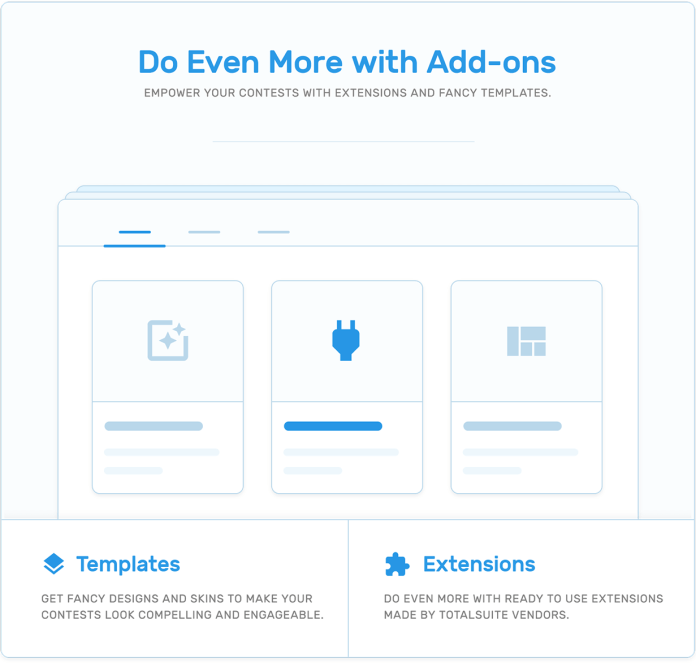 khái niệm tiện ích bổ sung như Mẫu và tiện ích mở rộng trong plugin cuộc thi TotalContest WordPress.
