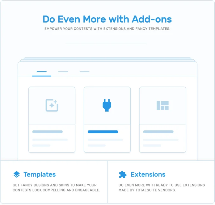 khái niệm tiện ích bổ sung như Mẫu và tiện ích mở rộng trong plugin cuộc thi TotalContest WordPress.