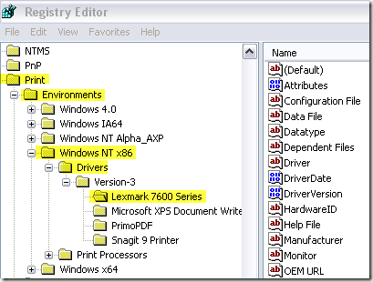 đăng ký trình điều khiển máy in