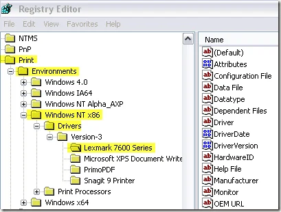 đăng ký trình điều khiển máy in