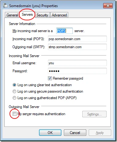 Xác thực Windows Live Mail Outgoing Server