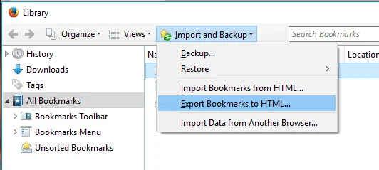 Chuyển Dấu trang từ Firefox sang Chrome 6 xuất dấu trang firefox