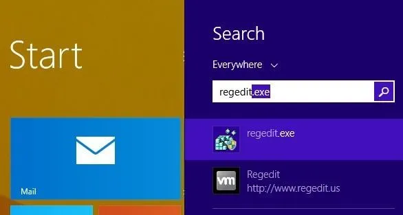 Thay đổi âm thanh khởi động và tắt máy của Windows 8 mở regedit