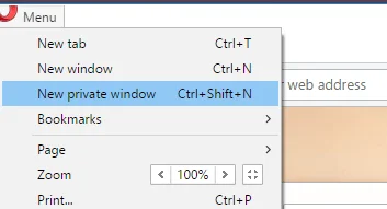 opera cửa sổ riêng tư mới