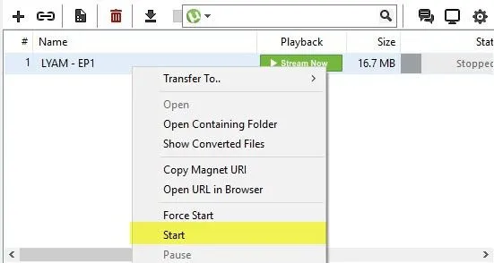 bắt đầu tải xuống torrent