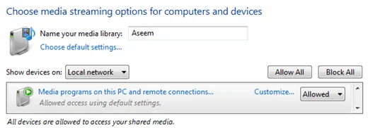 media streaming windows 7