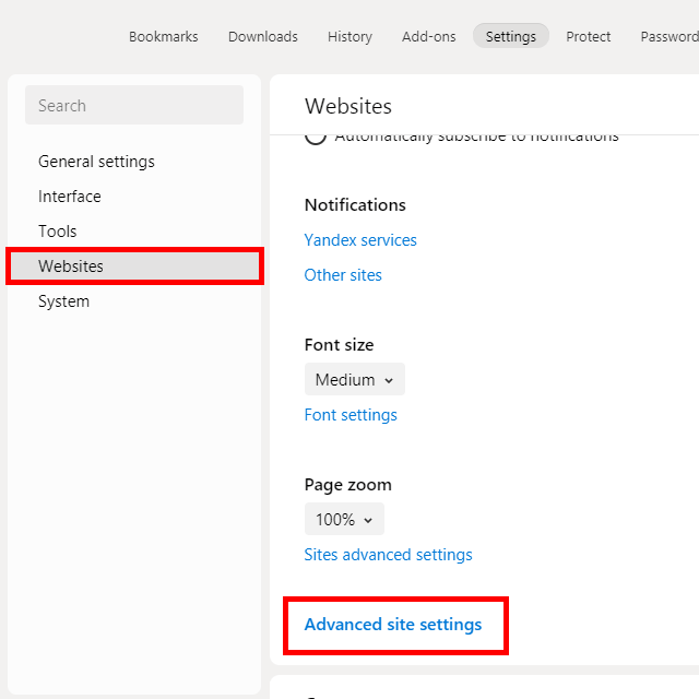 yandex-websites-advanced-settings - Mẹo kỹ thuật trực tuyến Hình ảnh trình duyệt Yandex 2