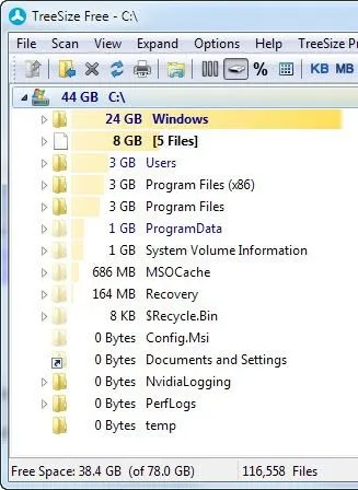 Giải phóng dung lượng đĩa bằng TreeSize 6 cây kết quả