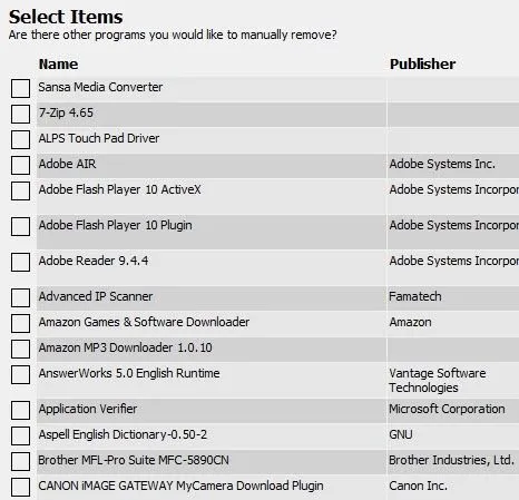 gỡ cài đặt phần mềm khác