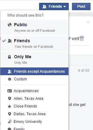 Ẩn trạng thái Facebook của bạn với một hoặc những người bạn cụ thể 2 kiểm soát quyền riêng tư cập nhật trạng thái