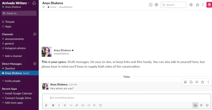 Slack-DM-screenshot2 - Mẹo công nghệ trực tuyến Gửi tin nhắn riêng tư cho người dùng từ mọi nơi hình ảnh 2