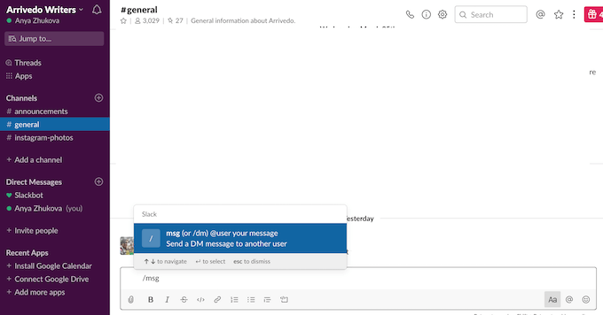 Slack-DM-screenshot1 - Mẹo công nghệ trực tuyến Gửi tin nhắn riêng tư cho người dùng từ mọi nơi image