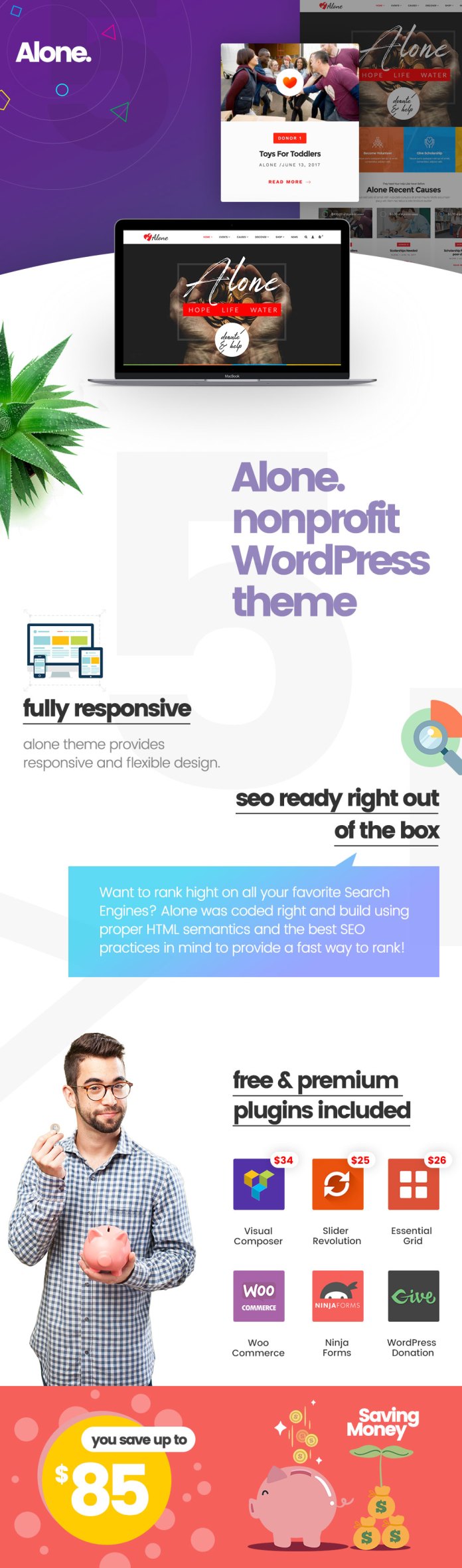 Một mình - Từ thiện Đa năng WordPress phi lợi nhuận Theme - 2
