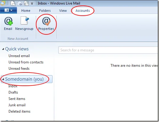 Tài khoản Windows Live Mail Properties