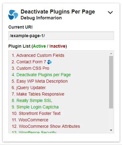 Download: Deactivate Plugins Per Page - Improve WordPress Performance 6 debug information