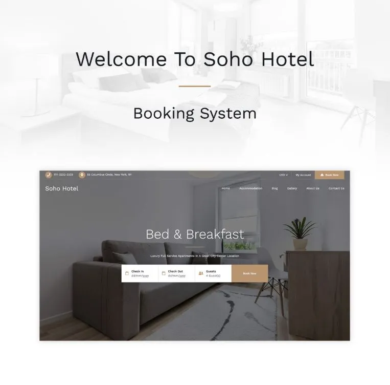 Soho Hotel Booking Calendar WordPress Theme 1