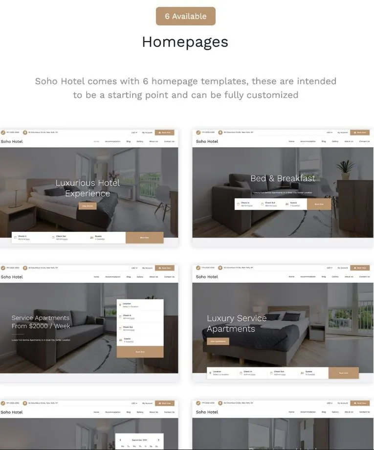 Soho Hotel Booking Calendar WordPress Theme 2