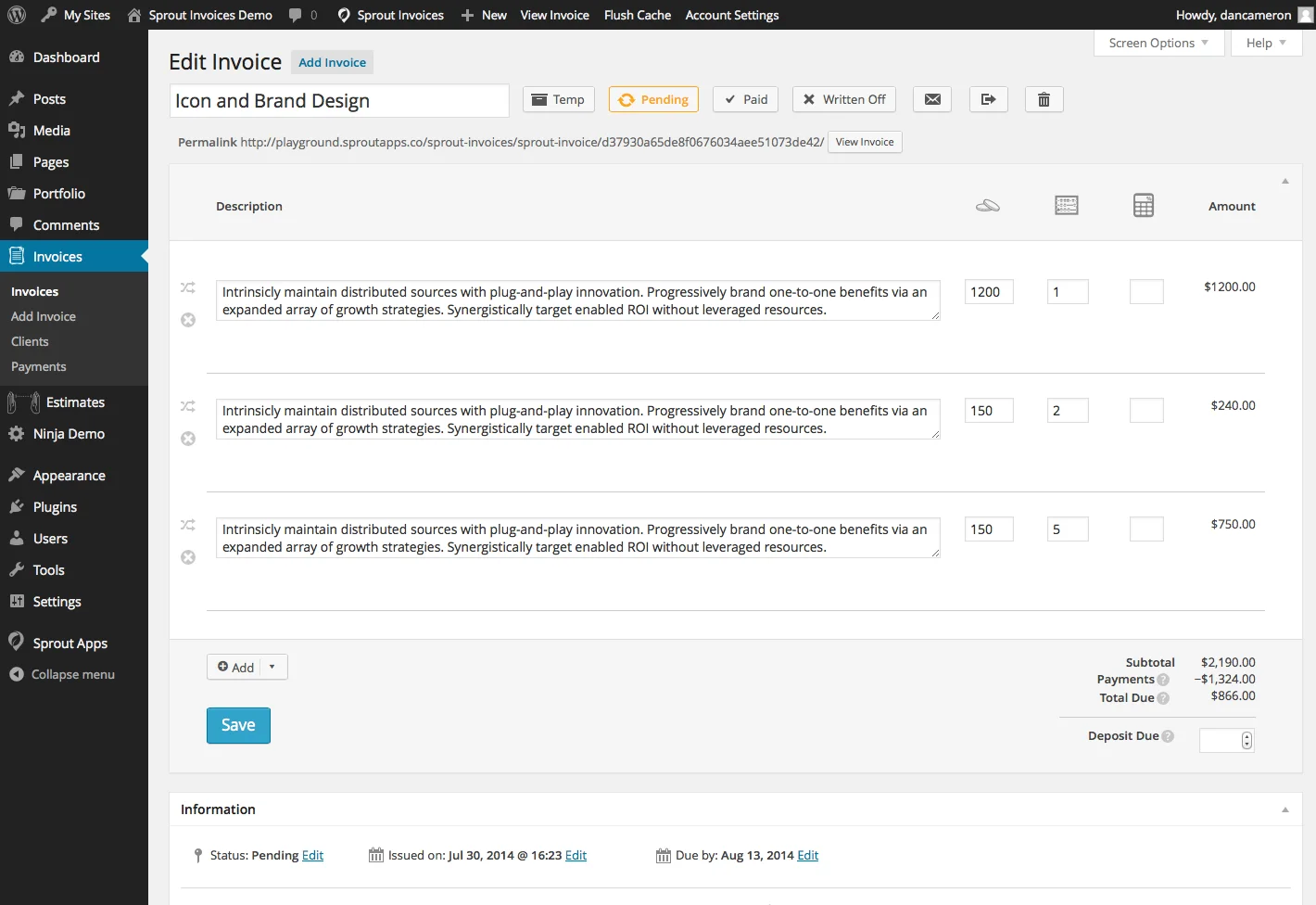 Sprout Invoices Pro demo 2
