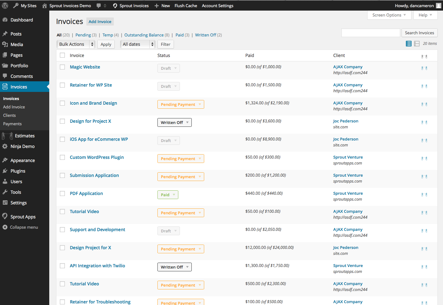 Sprout Invoices Pro demo 3