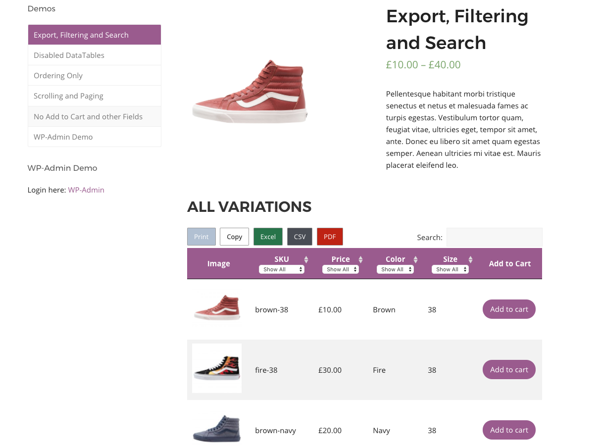 WooCommerce Variations Table 3