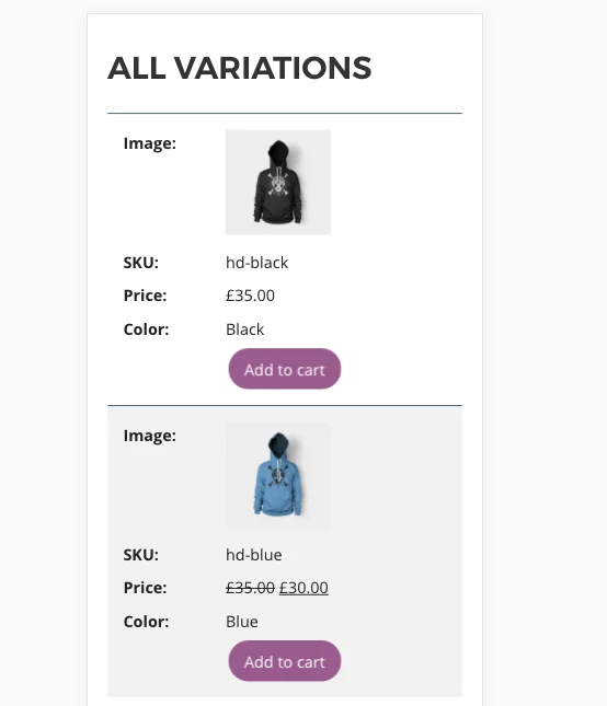 WooCommerce Variations Table 5