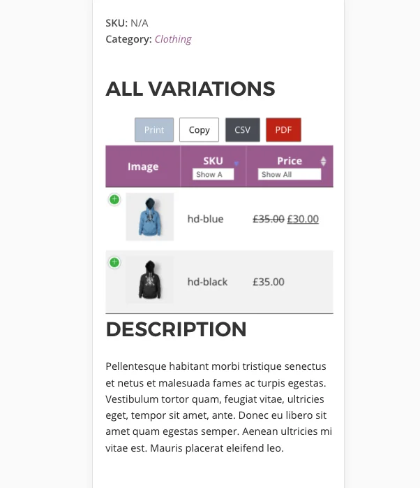 WooCommerce Variations Table 6