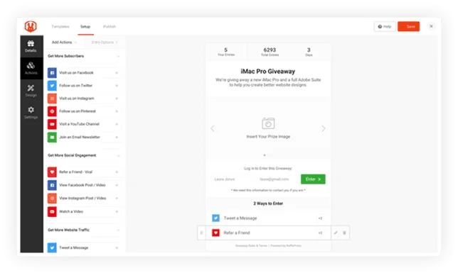 RafflePress Pro Tạo Tiện ích hoặc Trang Đích