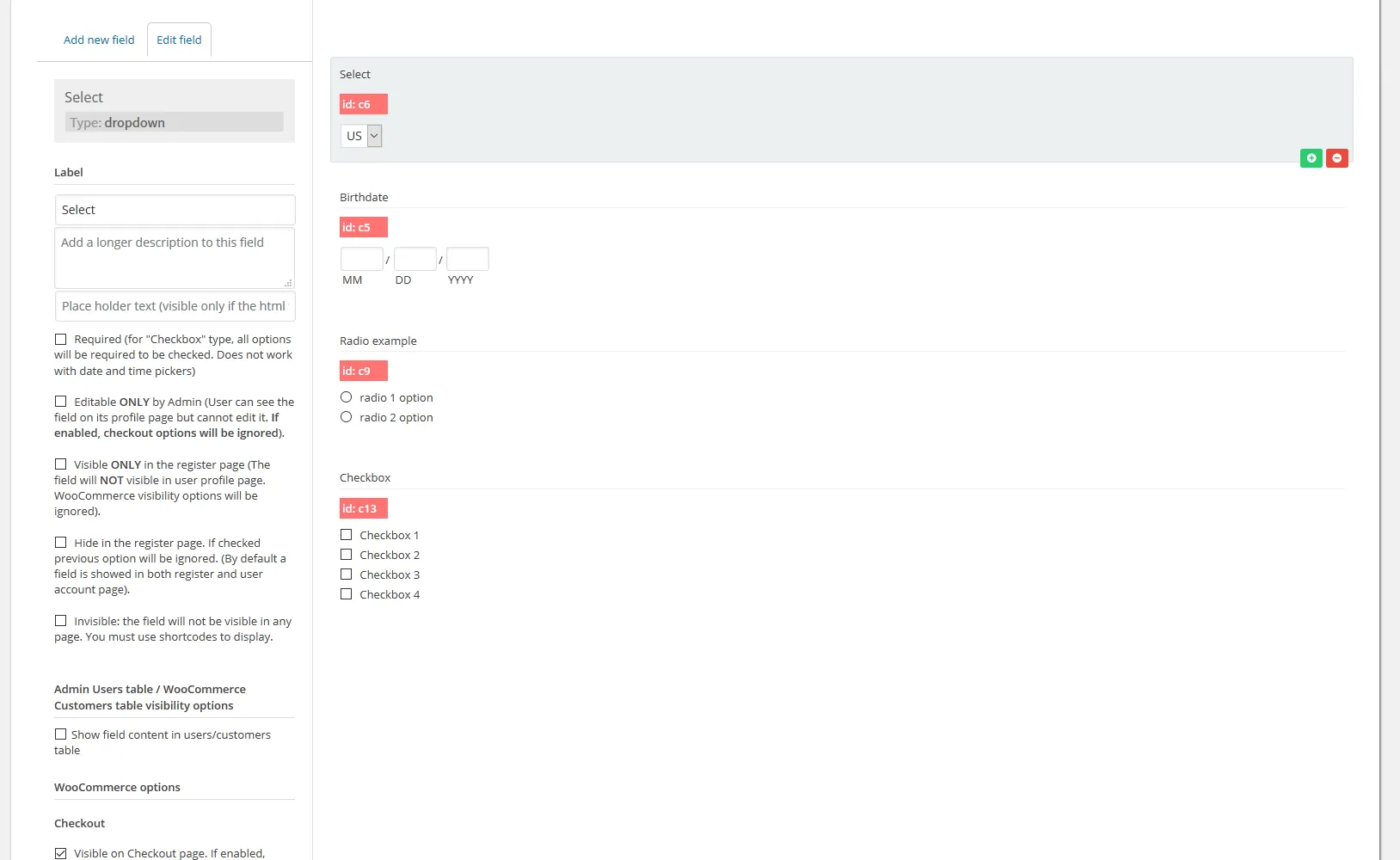 User Extra Fields visual composer
