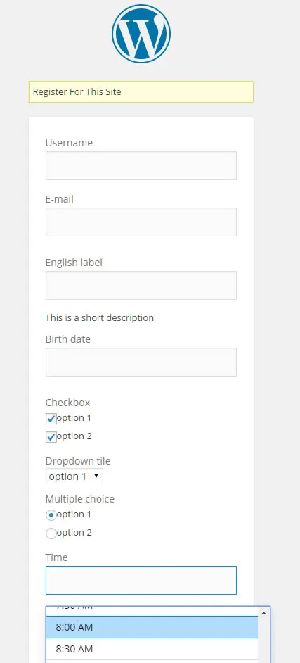 Ví dụ sử dụng trang wordpress mặc định