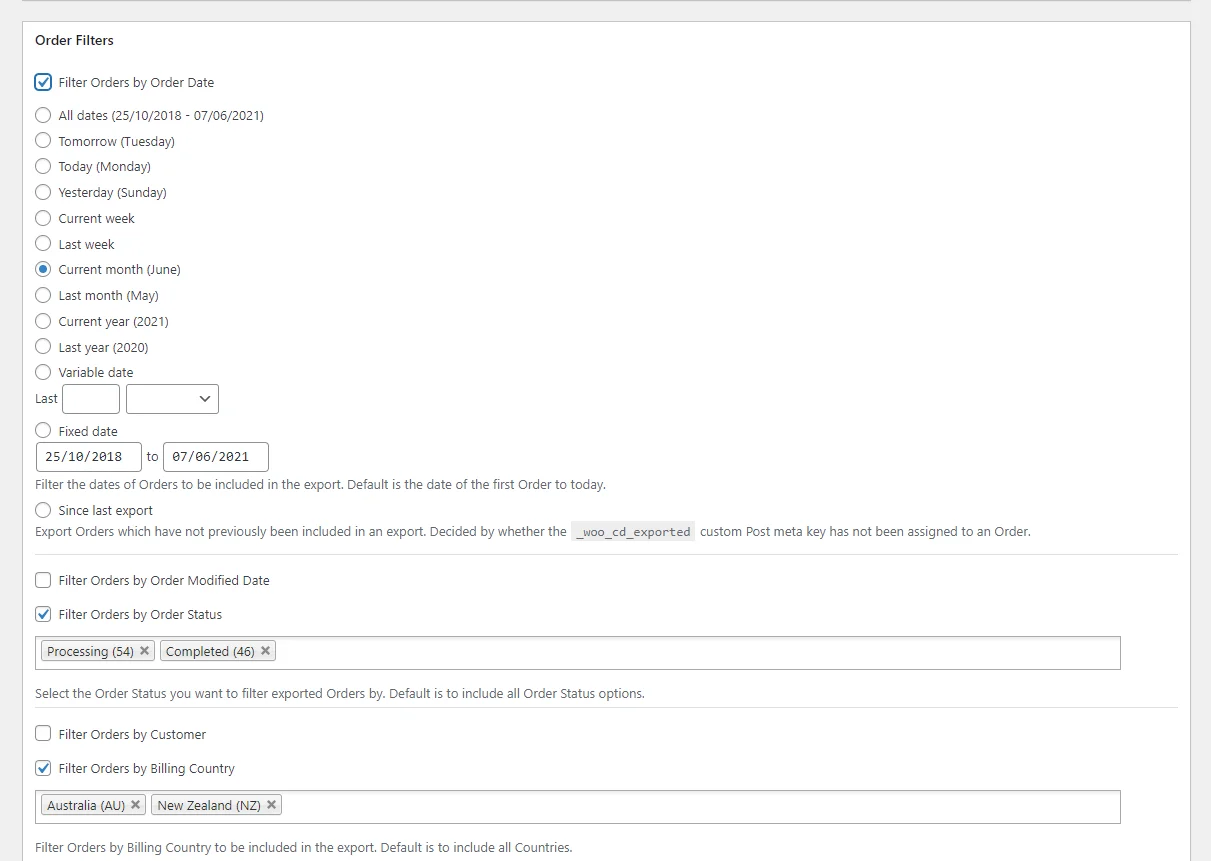 Màn hình tải các bộ lọc và tùy chọn