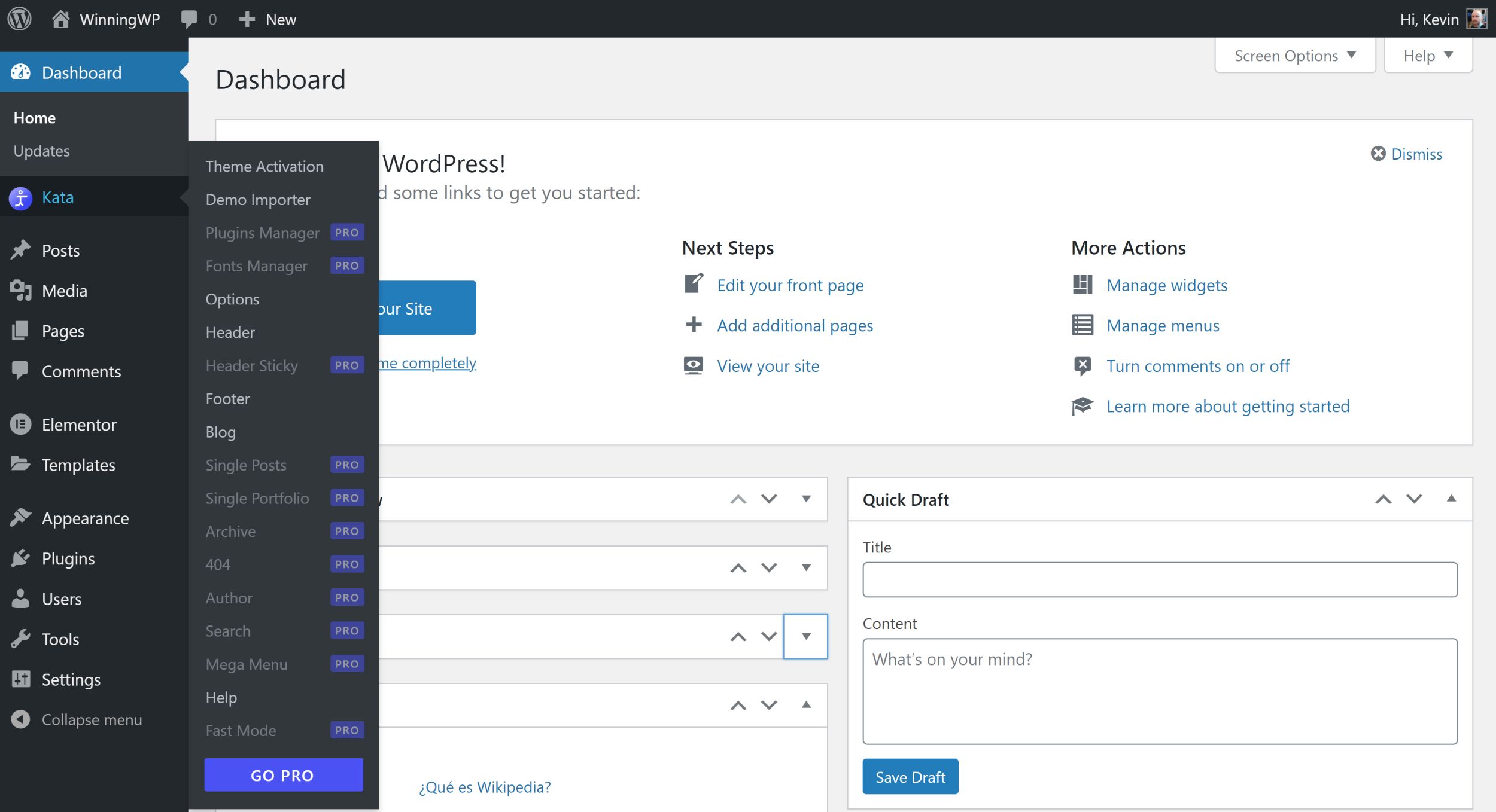 Kata Plus Pro v1.1.10 NULLED - Elementor WordPress Theme 12 Kata Admin Thực đơn
