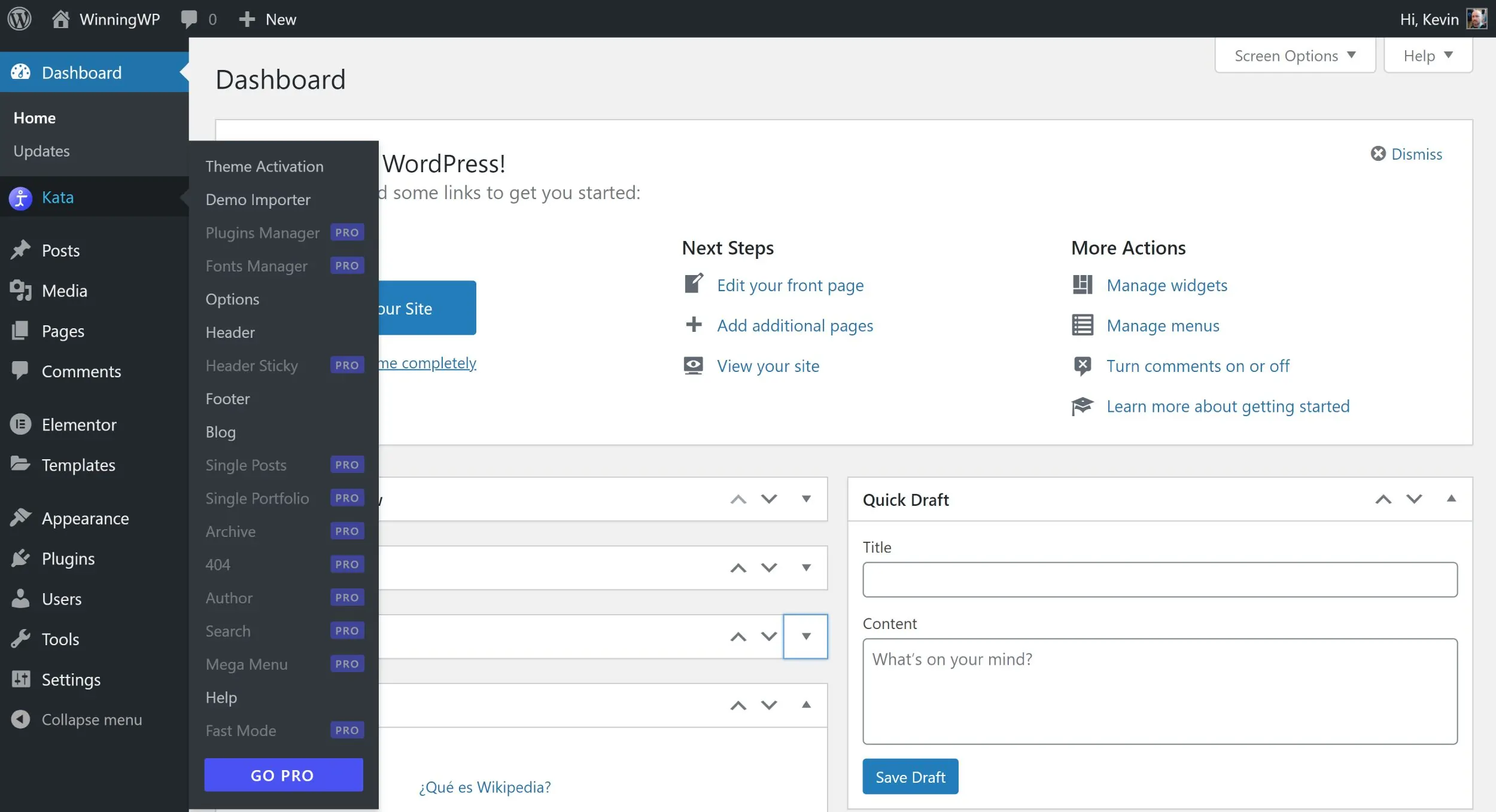 Kata Plus Pro v1.1.10 NULLED - Elementor WordPress Theme 12 Kata Admin Thực đơn