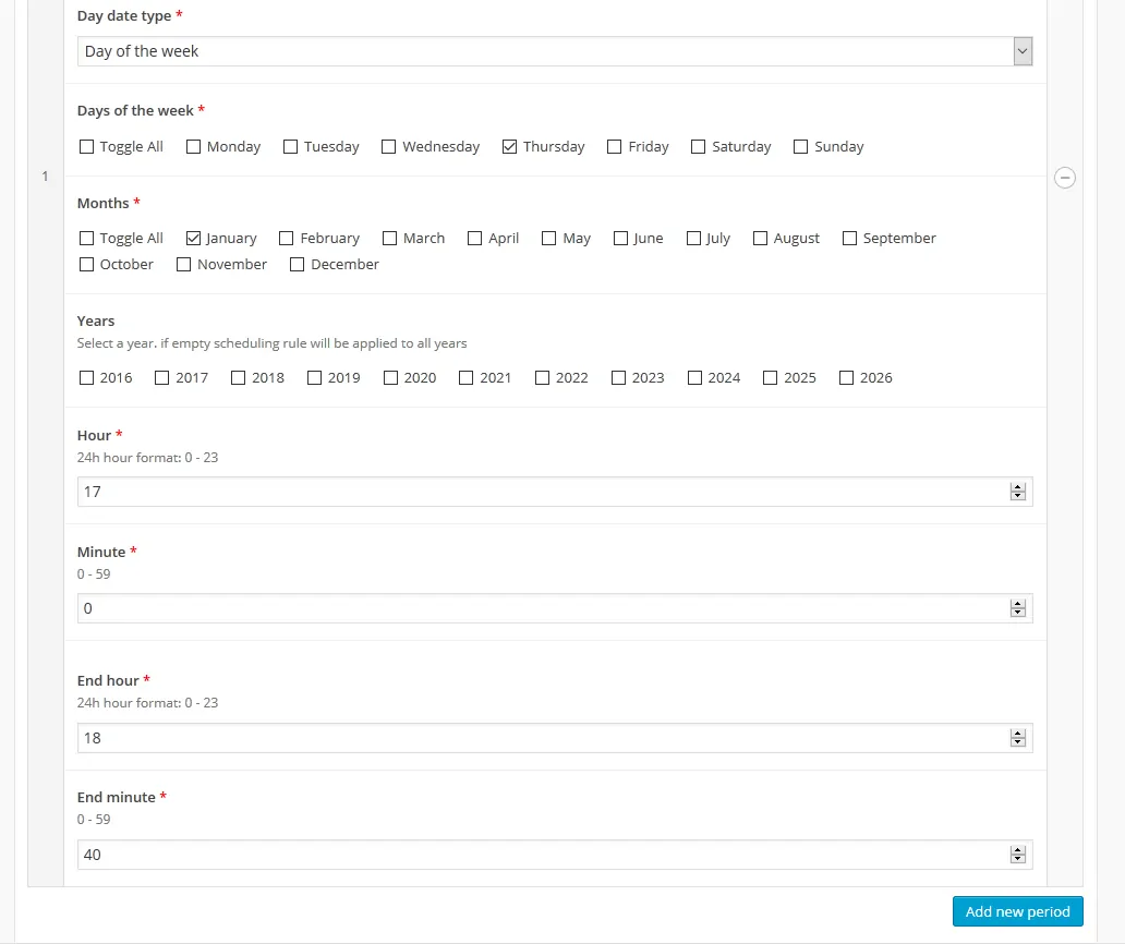 Lựa chọn ngày (ngày tùy chọn tháng được chọn)
