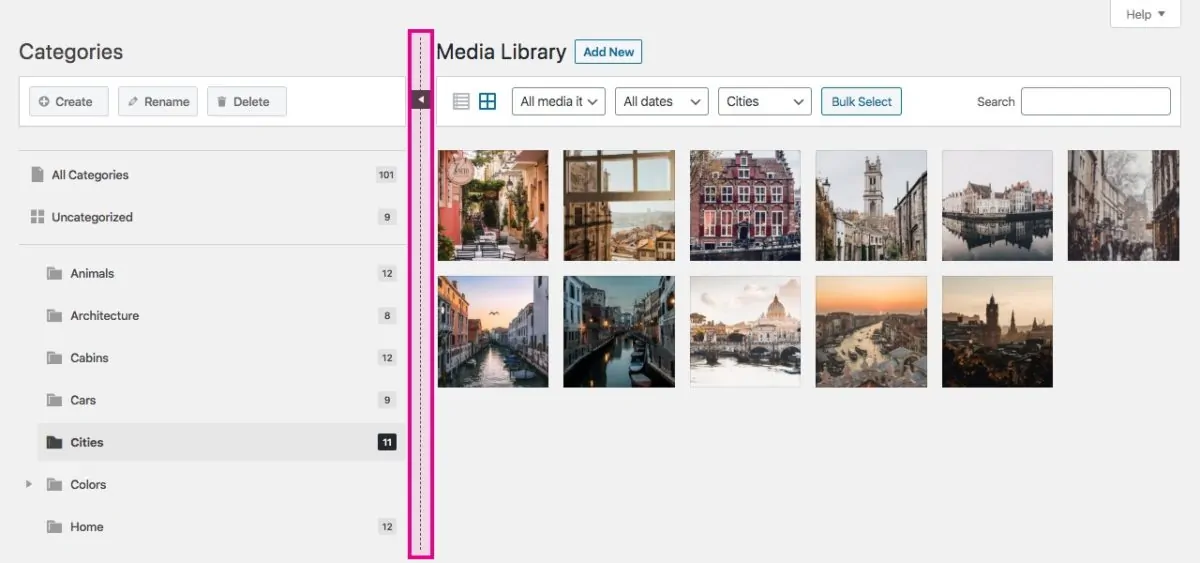 Happy Files Pro v1.7 NULLED - Organize Your WordPress Media Files 8 Sidebar có thể thay đổi kích thước