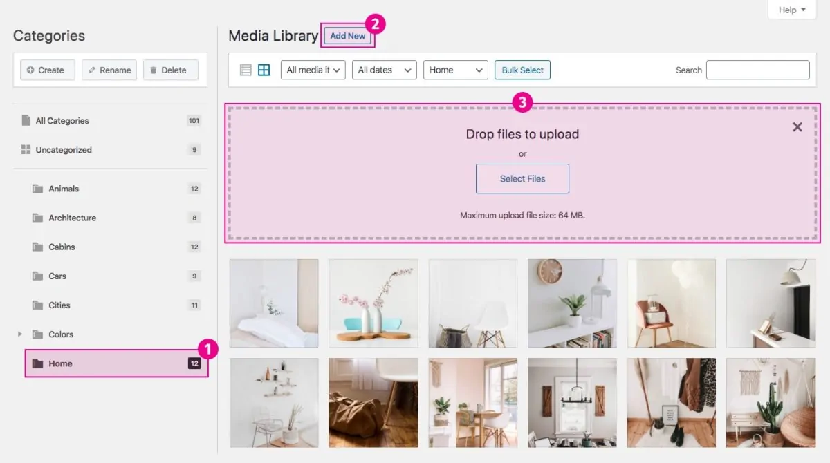 Happy Files Pro v1.7 NULLED - Organize Your WordPress Media Files 7 Tải trực tiếp lên bất kỳ danh mục nào