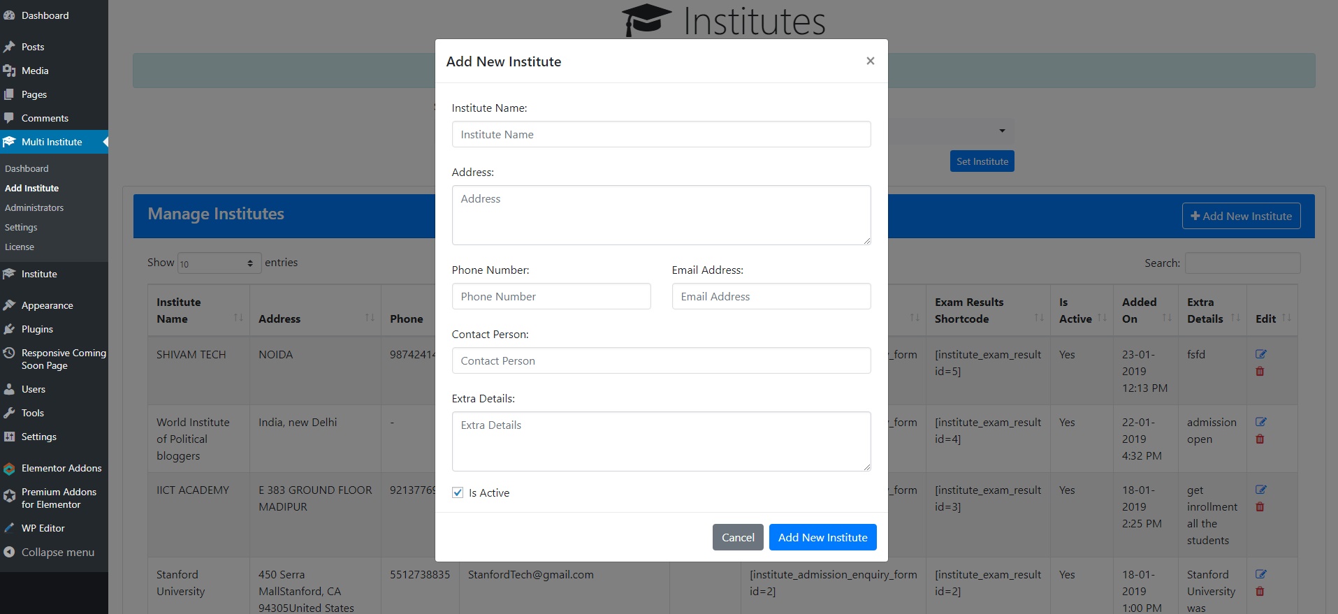 Multi Institute Management - WordPress Plugin 3