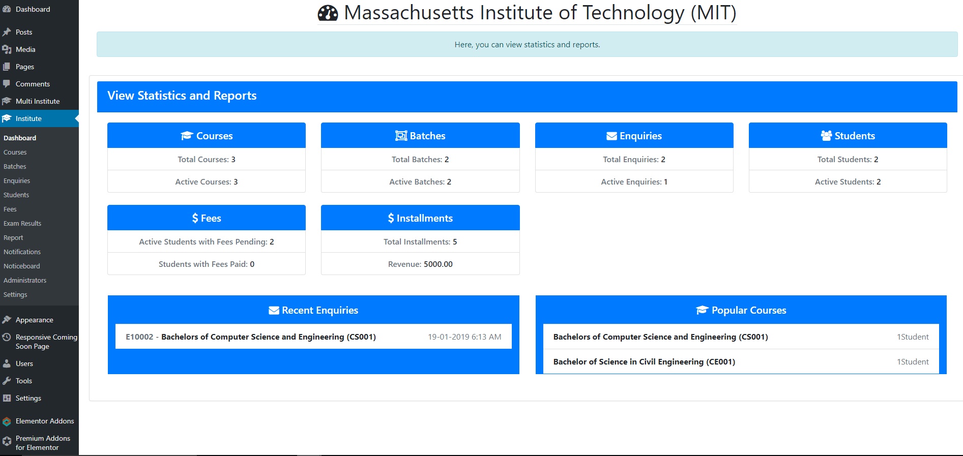 Multi Institute Management - WordPress Plugin 4
